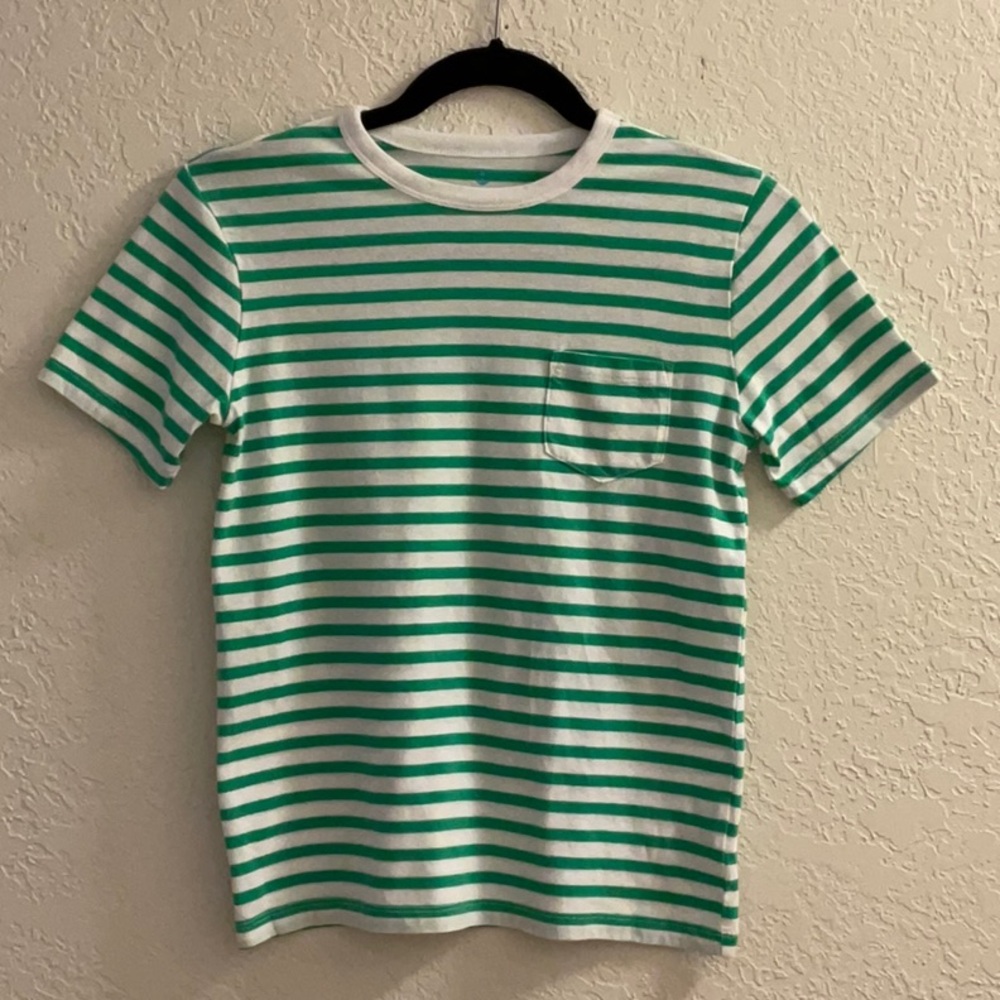 Crewcuts Boy’s Green and White Striped Pocket T-Shirt 100% Cotton Size L (10/11)